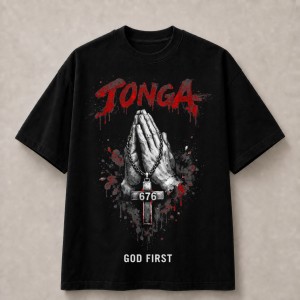 Tonga 676 God First Prayer T-Shirt - Black