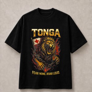 Tonga Fear None Roar Loud Lion T-Shirt - Black