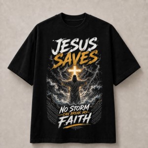 Jesus Saves No Storm Can Break My Faith T-Shirt - Black