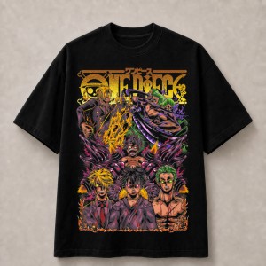 One Piece Straw Hat Trio Power Forms T-Shirt - Black
