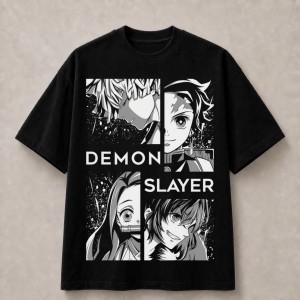 Demon Slayer Character Panels T-Shirt - Black