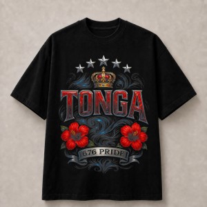 Tonga 676 Pride Crown and Hibiscus T-Shirt - Black