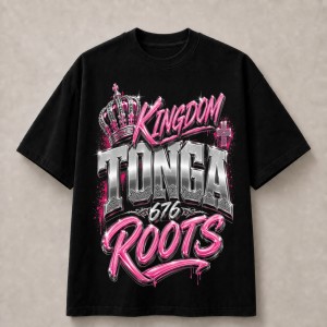 Tonga Kingdom 676 Roots Pink Graffiti T-Shirt - Black