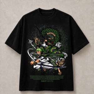 One Piece Zoro Green Dragon Swordsman T-Shirt - Black