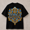 Tonga Blue and Gold Ornate Lettering T-Shirt - Black & White
