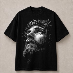 Crown of Thorns Jesus Portrait T-Shirt - Black