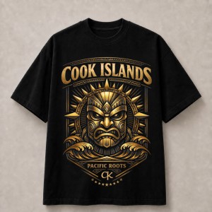 Cook Islands Pacific Roots Warrior Mask T-Shirt - Black