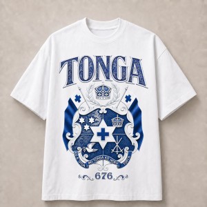Tonga 676 Blue and Silver Royal Crest T-Shirt - White