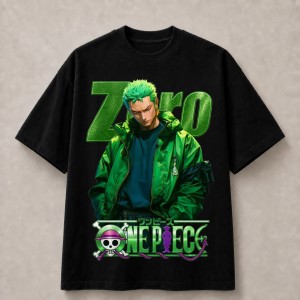 One Piece Zoro Green Street Style T-Shirt - Black