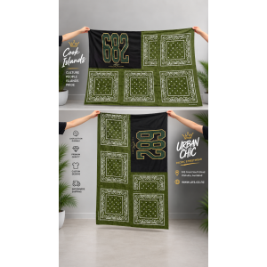 Cook Islands 682 Bandana Flag - Olive Green (Made to Order)