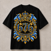Tonga 676 Blue and Gold Royal Crest T-Shirt - Black & White