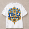 Tonga Blue and Gold Ornate Lettering T-Shirt - Black & White