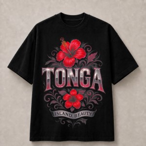 Tonga Island Beauty Hibiscus T-Shirt - Black
