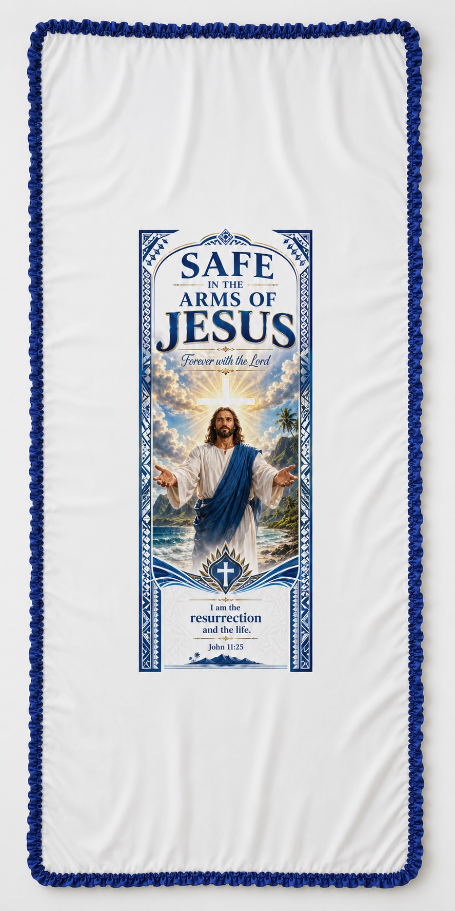 Royal Blue Safe In The Arms Of Jesus Memorial Cloth