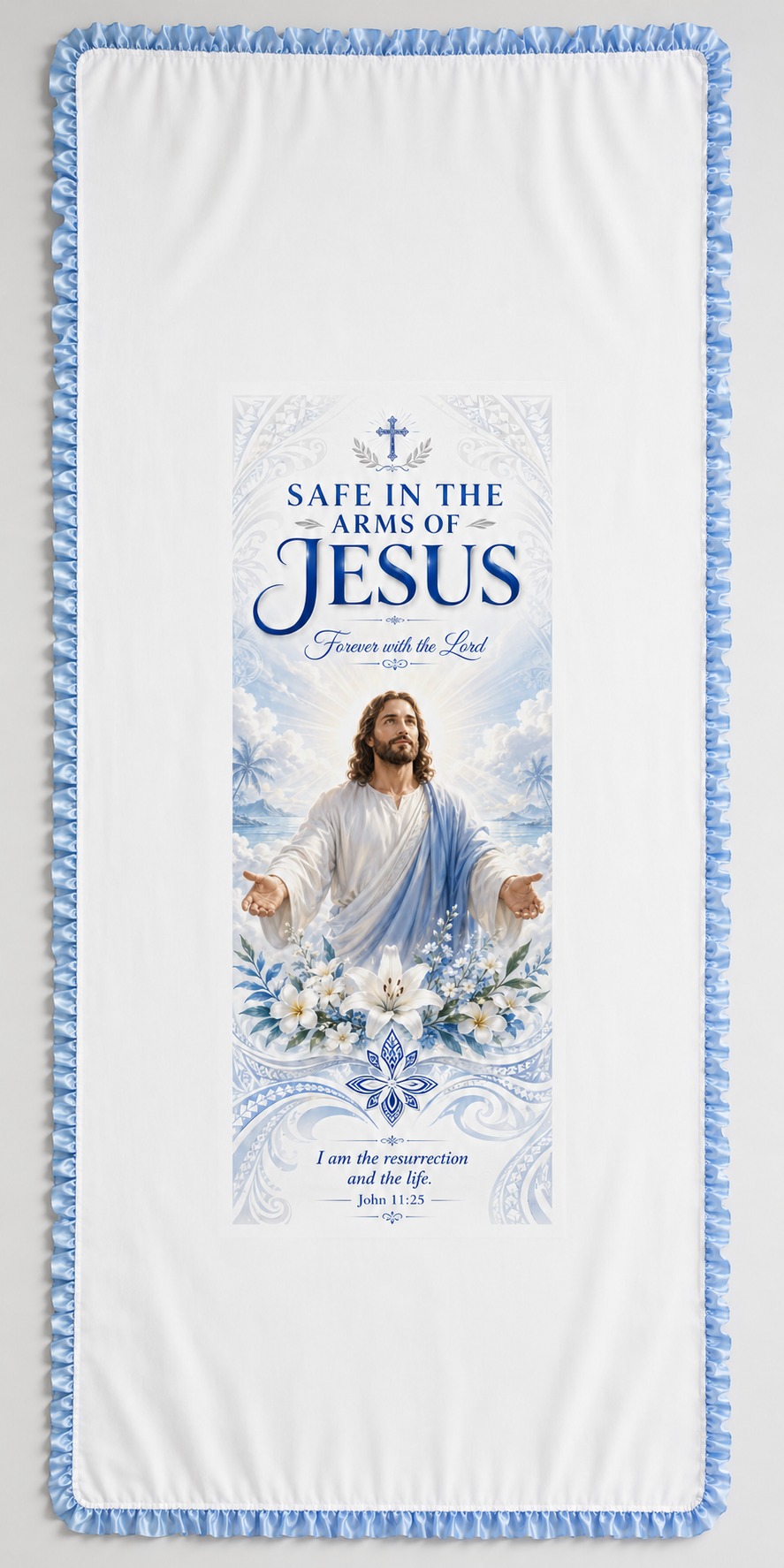 Light Blue Safe In The Arms Of Jesus Memorial Cloth