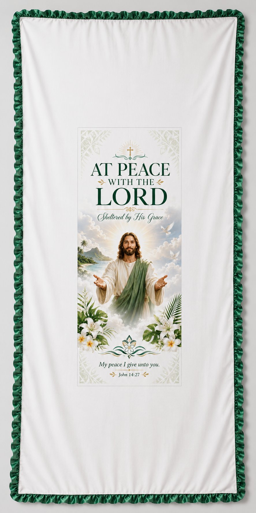 Green At Peace With The Lord Memorial Cloth
