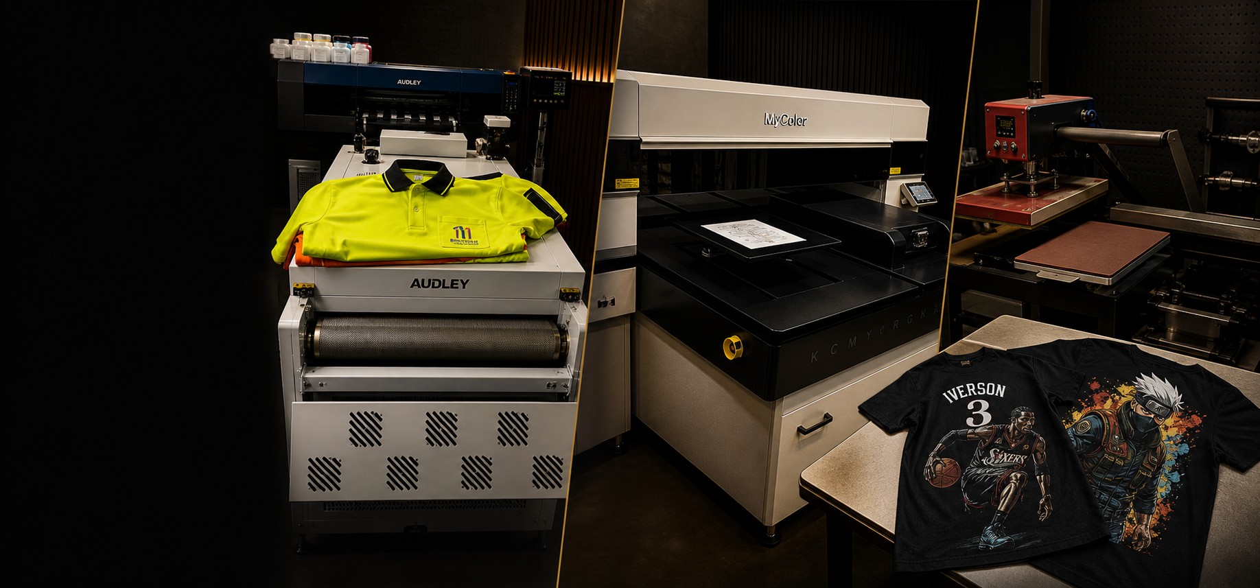 Urban Chic custom printing machines and finished printed shirts in Auckland