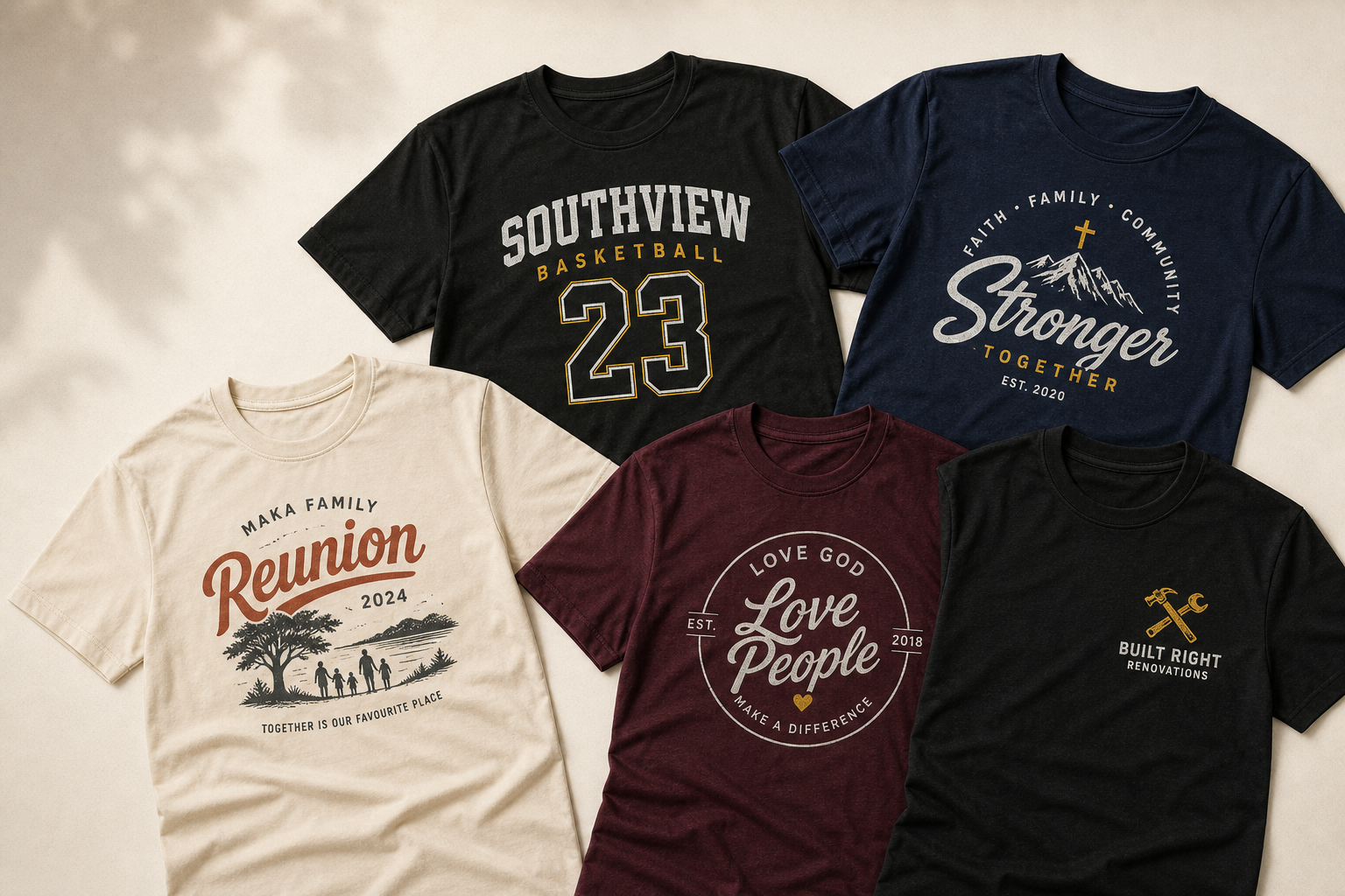 Custom printed T-shirts with realistic cotton fabric texture